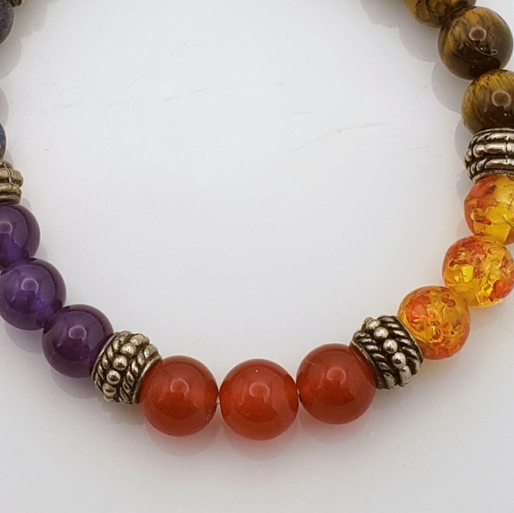 Chakra Stretch Bracelet w 7 Semi Precious Gemstones For Healing Energy Harmony - Picture 2 of 9
